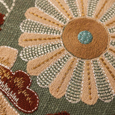 Forest Slub Dyed and Embroidered Cotton Cushion Cover