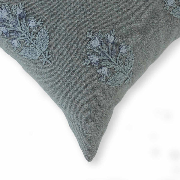 Sapling Cotton Embroidered Lumbar Cushion Cover