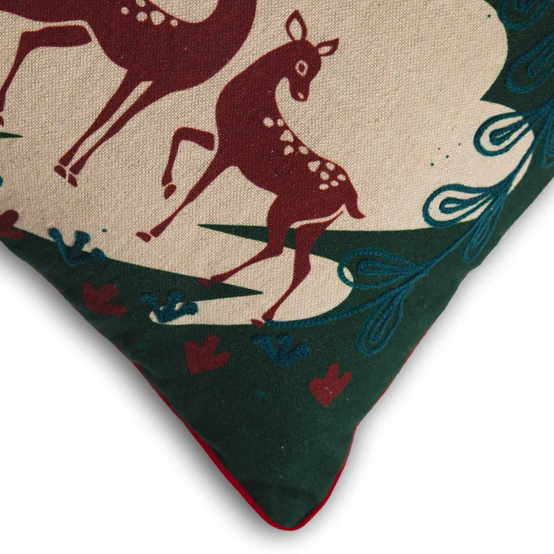 Santa'S Ride Digital Printed & Embroidered Cotton Cushion Cover