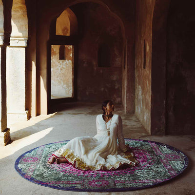 Emerald Necklace Hand Knotted Woollen And Viscose Round Rug By Smitha Zachariah