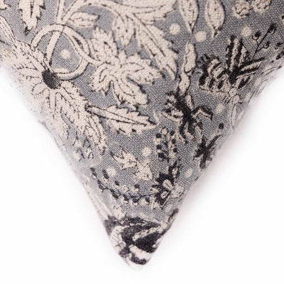Rosie Block Printed Linen Chambray Lumbar Cushion Cover