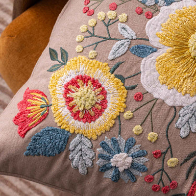 Meadowelle Embroidered Cotton Lumber Cushion Cover