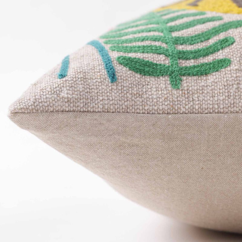 Leopard Chambray Embroidered Cotton Slub Lumber Cushion Cover