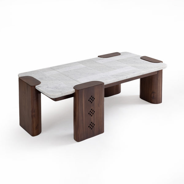 Bond Teak Coffee Table with Carrara Marble Top
