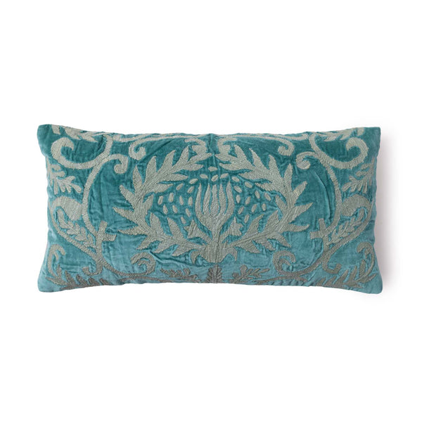 Lotus Embroidered Cotton Velvet Lumbar Cushion Cover