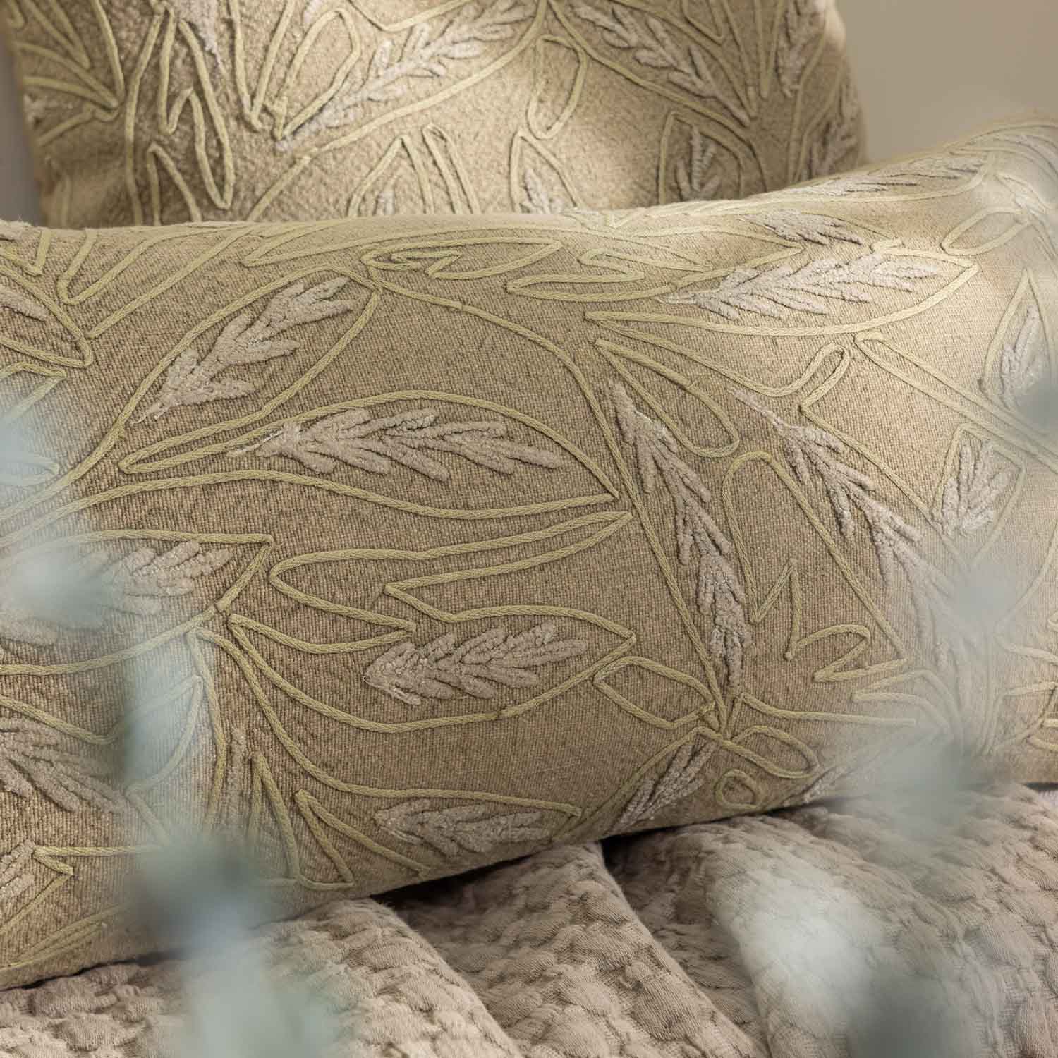 Cotton hand embroidered Fawn Lumbar Cushion Cover