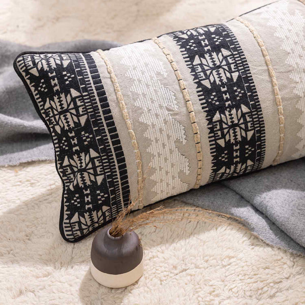 Amaroni Embroidered Resa Cotton Lumbar Cushion Cover