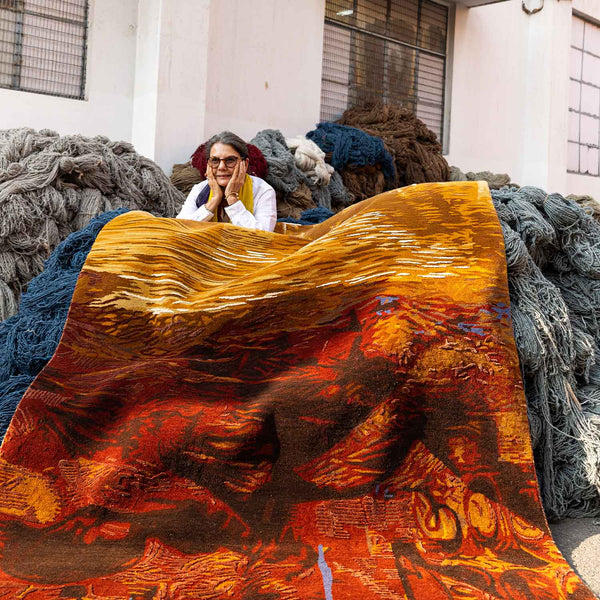 Maya Hand Knotted Woollen And Silk Rug By Angeli Sowani