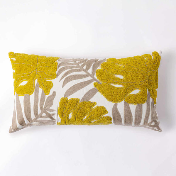 Citrine Cotton Embroidered wih Dori Piping Lumbar Cushion Cover
