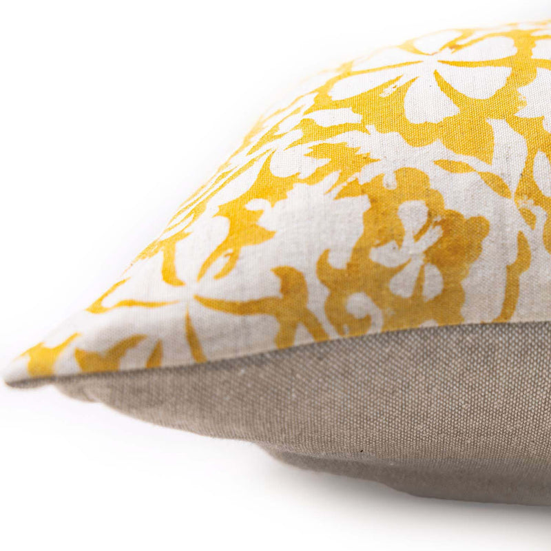 Daisy Block Printed Cotton Lumbar Cushion Cover