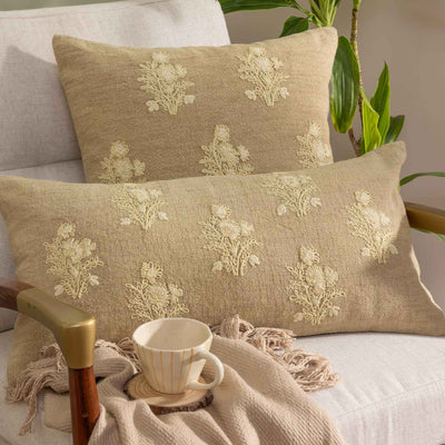 Chaturra Cotton Embroidered Lumbar Cushion Cover