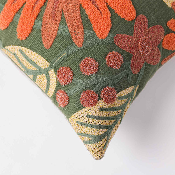 Dandelion Chambray Cotton with Mari Embroidery Lumbar Cushion Cover
