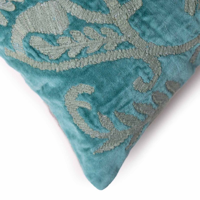 Lotus Embroidered Cotton Velvet Lumbar Cushion Cover