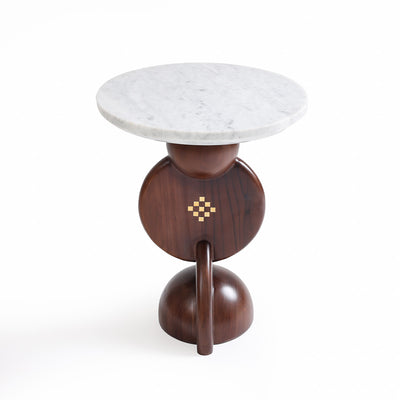 Axis Teak Side Table with Carrara Marble Top