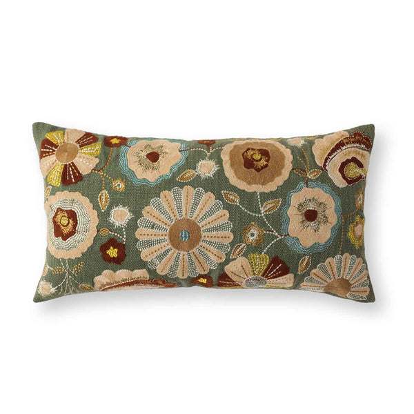 Forest Slub Dyed and Embroidered Cotton Lumber Cushion Cover
