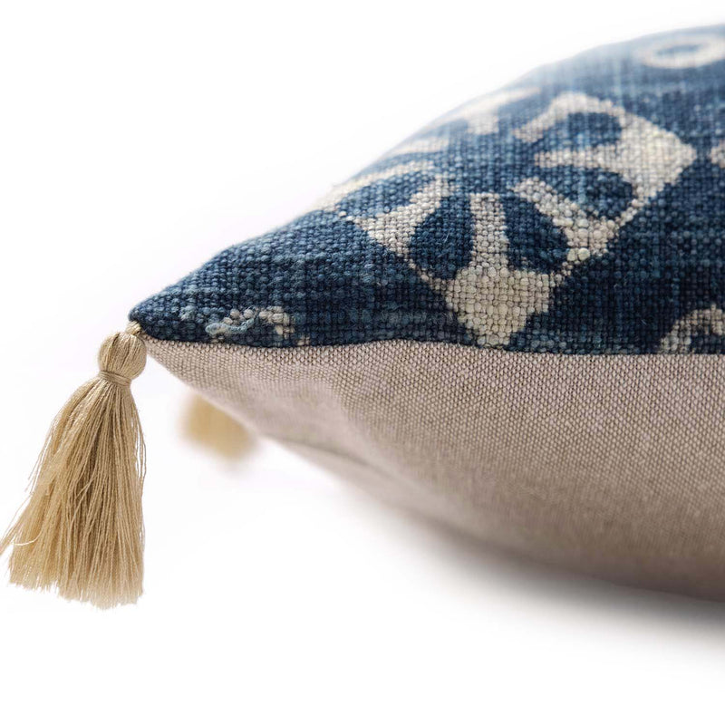 Indigo Dabu Printed Cotton Slub Cushion Cover
