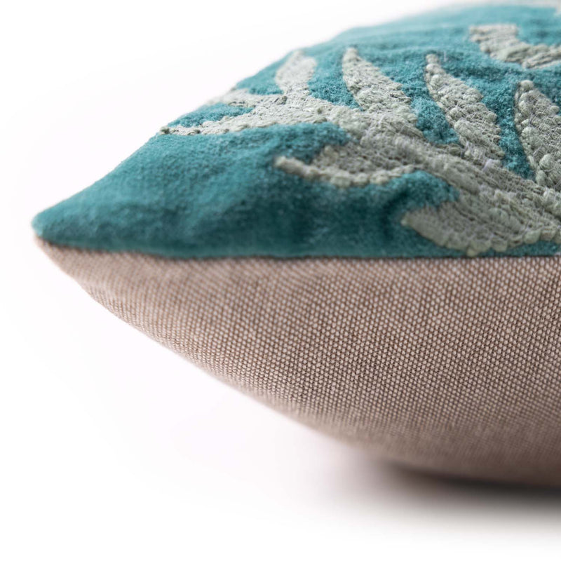 Lotus Embroidered Cotton Velvet Lumbar Cushion Cover