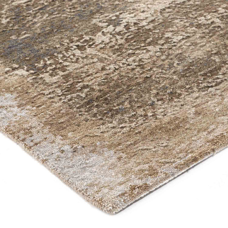 Taupe Hand Knotted Woollen And Silk Rug