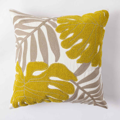 Citrine Cotton Embroidered wih Dori Piping Cushion Cover