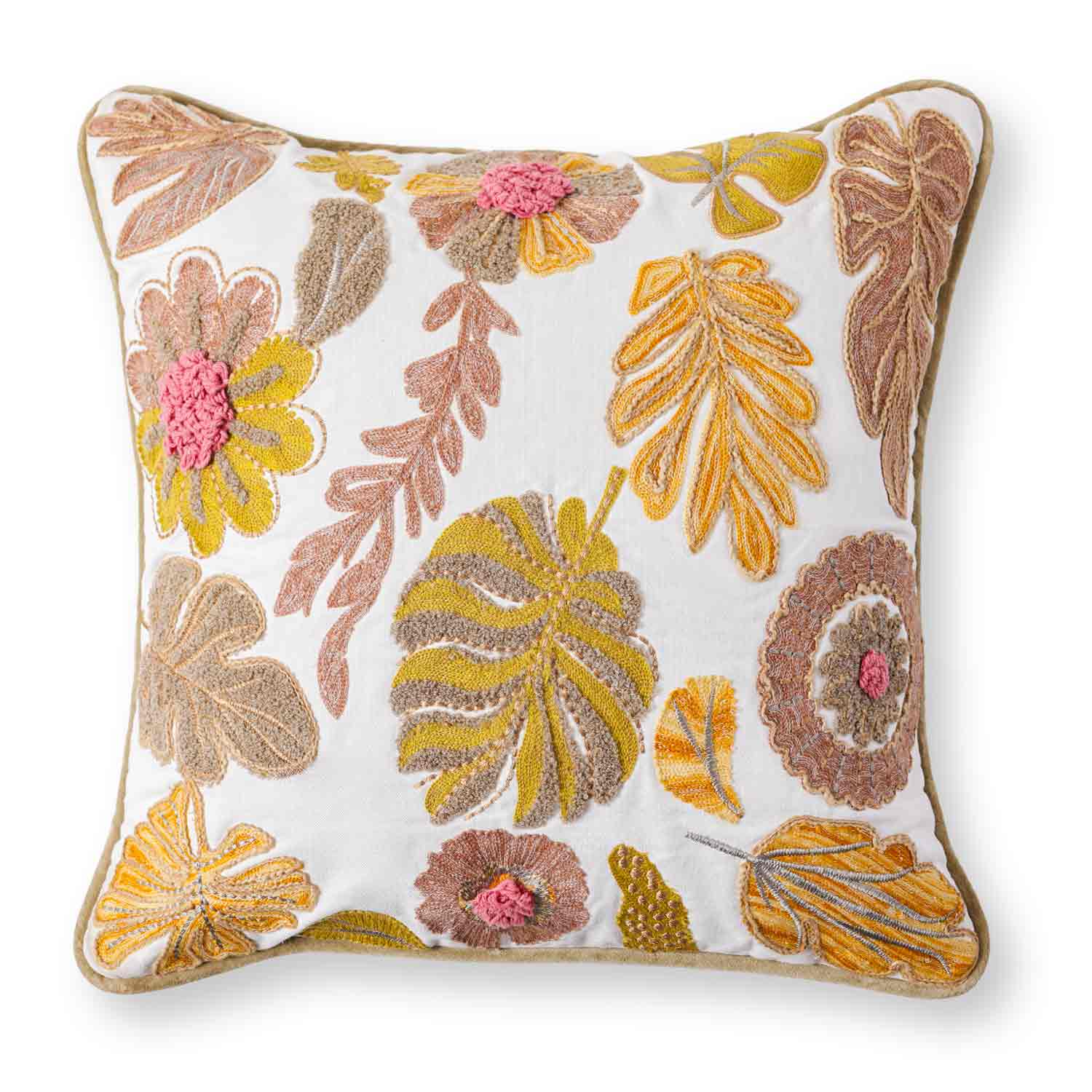 Mimosa Embroidered Cotton Chambray Cushion Cover with Dori Piping