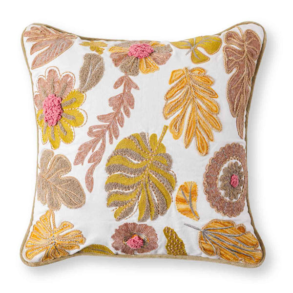 Mimosa Embroidered Cotton Chambray Cushion Cover with Dori Piping