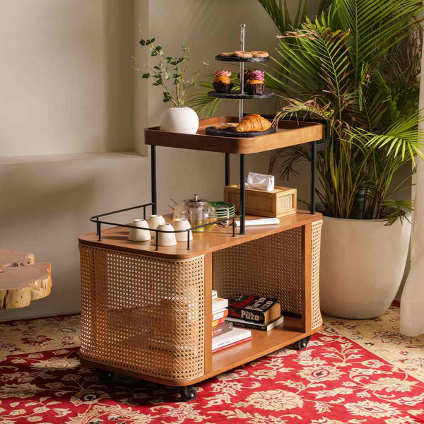 Tourte Oak & Rattan Server Trolley