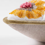 Mimosa Embroidered Cotton Chambray Cushion Cover with Dori Piping