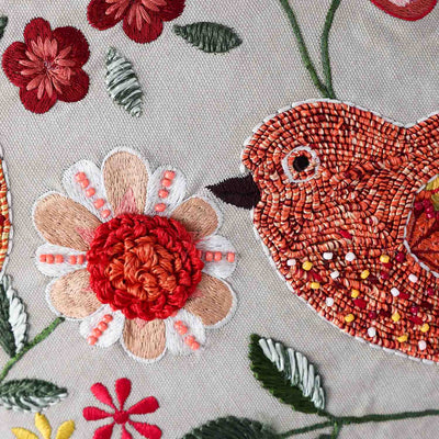 The Mockingbird  Embroidered Cotton Cushion