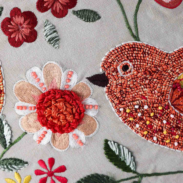 The Mockingbird  Embroidered Cotton Cushion