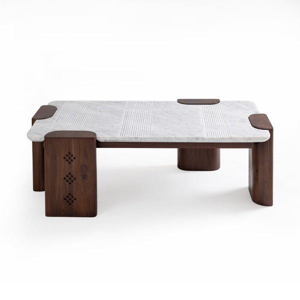 Bond Teak Coffee Table with Carrara Marble Top