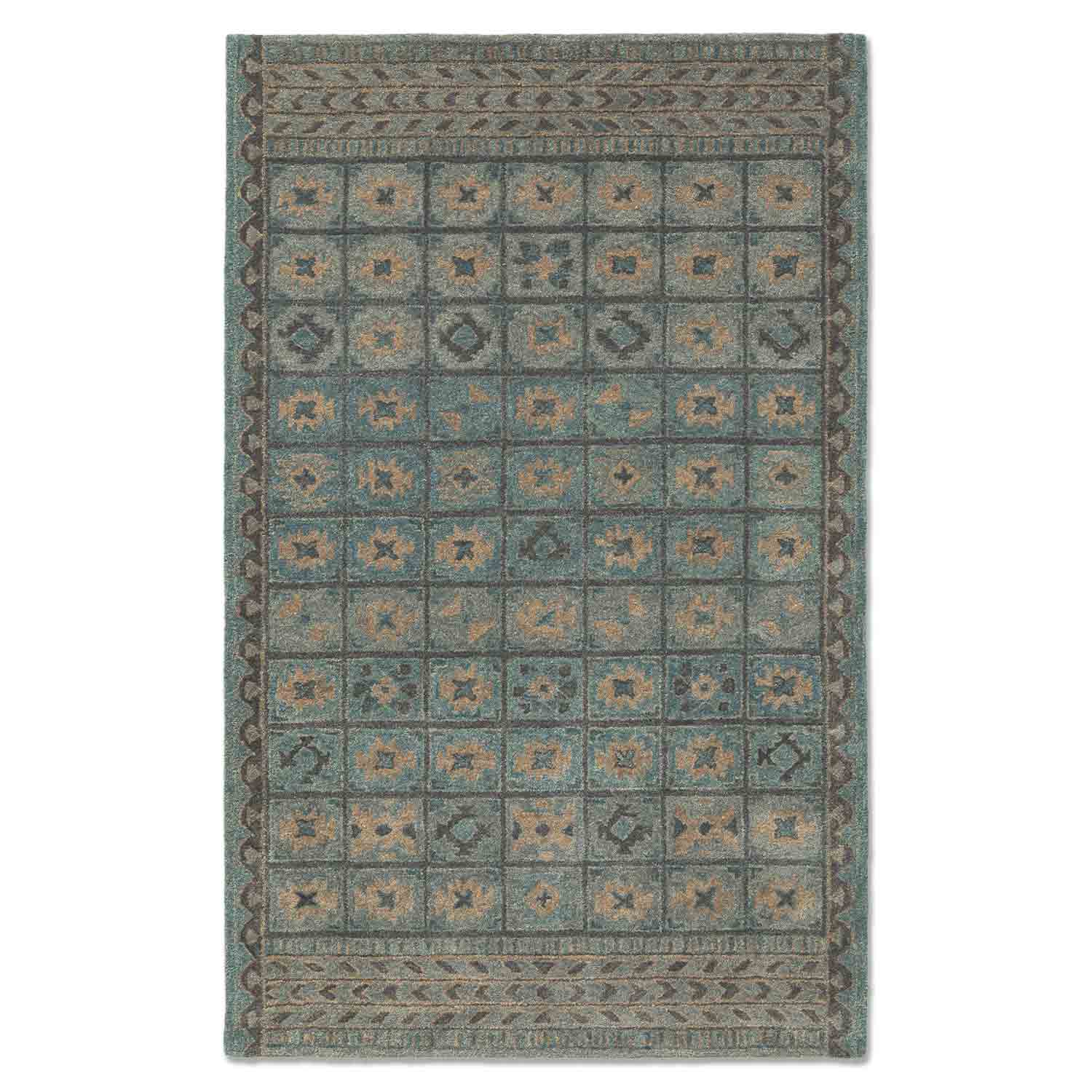 Coffered Hand Tufted Woollen And Viscose Rug