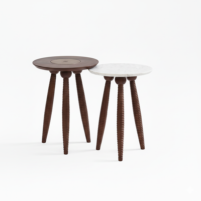 Nest Teak Side Tables with Marble & Brass Tops