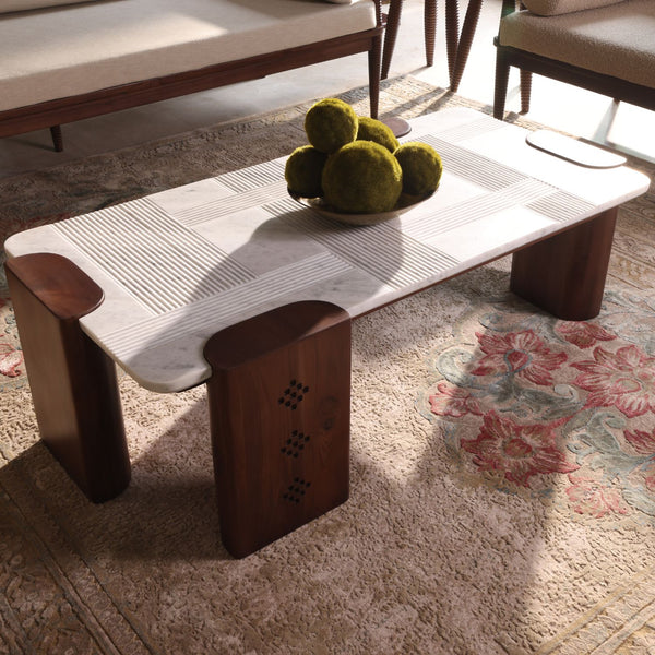 Bond Teak Coffee Table with Carrara Marble Top