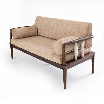 Aranya Teak Double Seater Sofa with Marble Piers