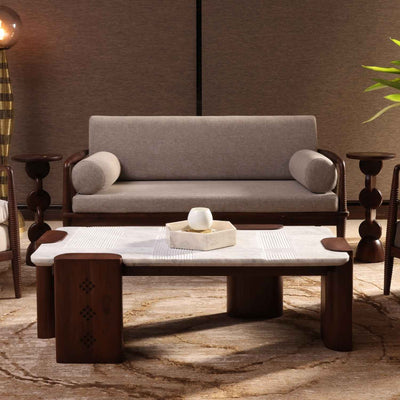 Aranya Teak Double Seater Sofa with Wooden Piers