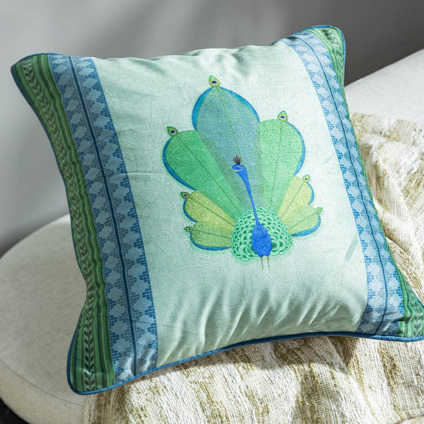 Peahen Digital Printed Cotton Cushion Cover