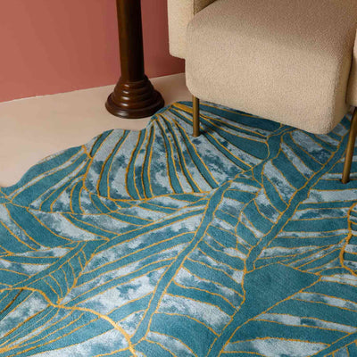 Turquoise Hand Tufted Woollen And Viscose Rug