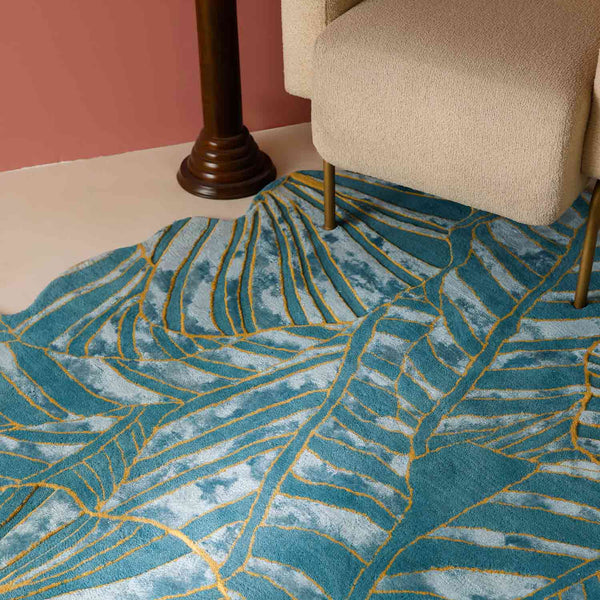 Turquoise Hand Tufted Woollen And Viscose Rug