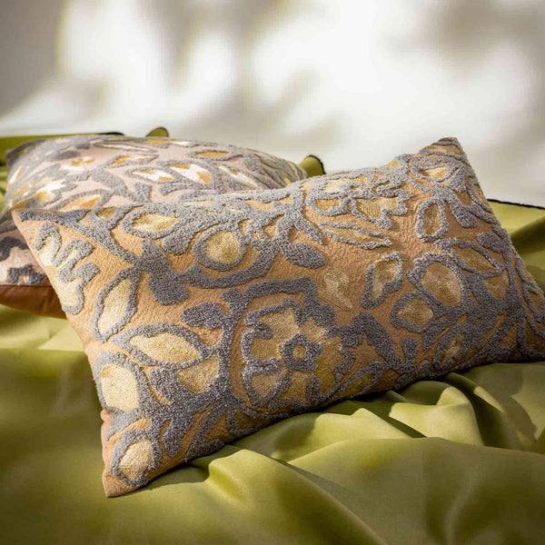 Pattika Cotton and Silk Embroidered Lumbar Cushion Cover
