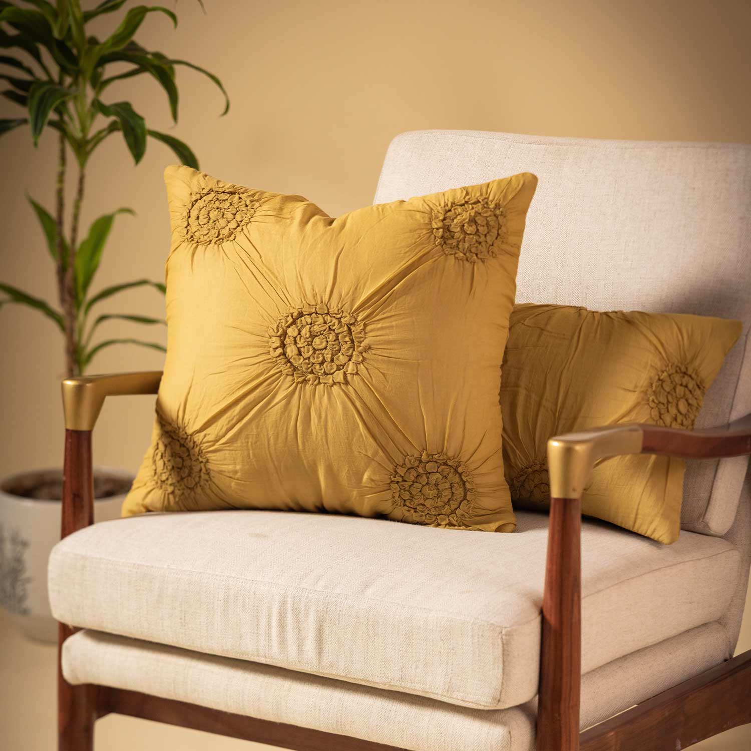 Cotton Hand Quilted Shibori Textured Petara Cushion Cover