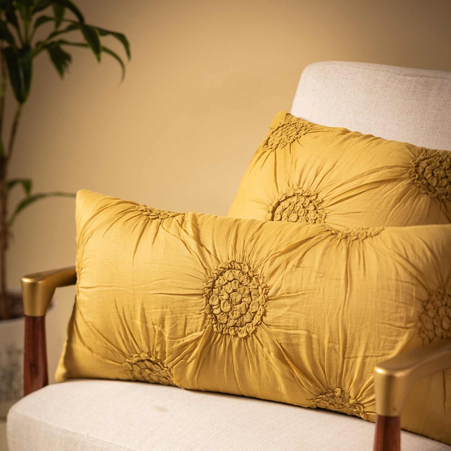 Cotton hand quilted shibori textured Petara Lumbar Cushion Cover