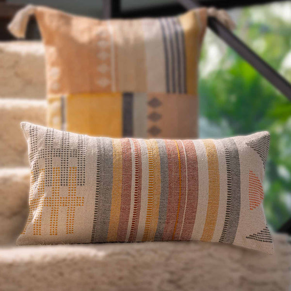 Nomadica Woven Stripes Cotton Chambray Lumbar Cushion Cover
