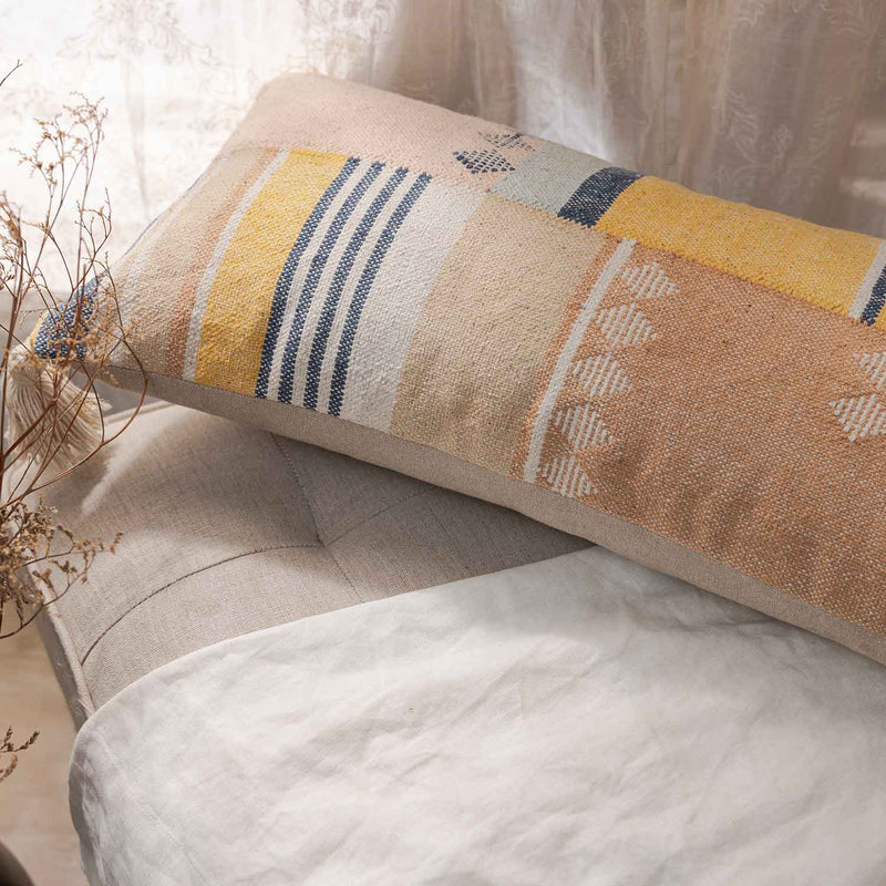 Tribecca Woven Stripe Cotton Chambray Lumbar Cushion Cover