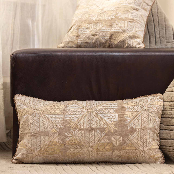 Crystal Cotton Velvet Embroidered Lumbar Cushion Cover