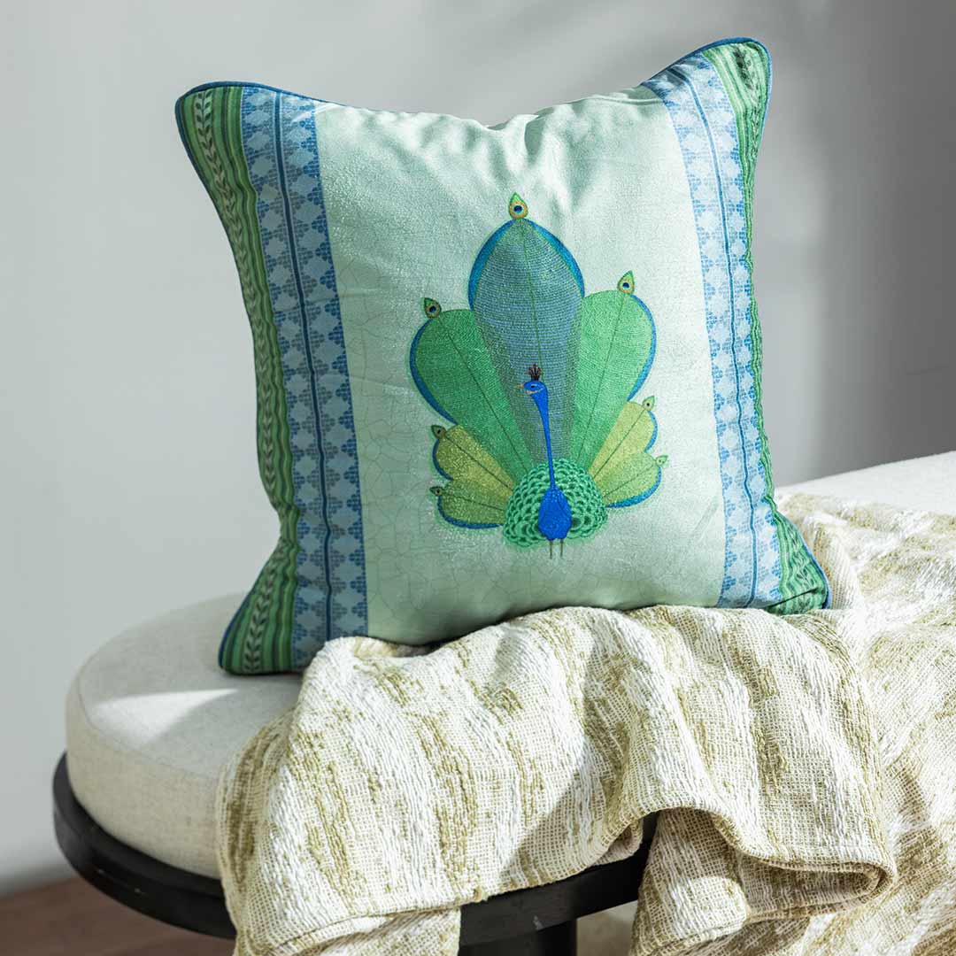 Peahen Digital Printed Cotton Cushion Cover