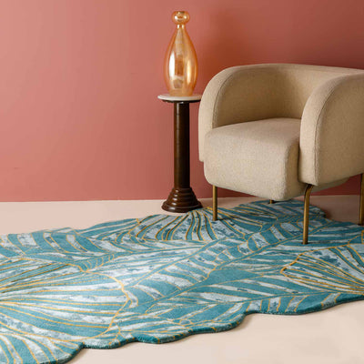 Turquoise Hand Tufted Woollen And Viscose Rug