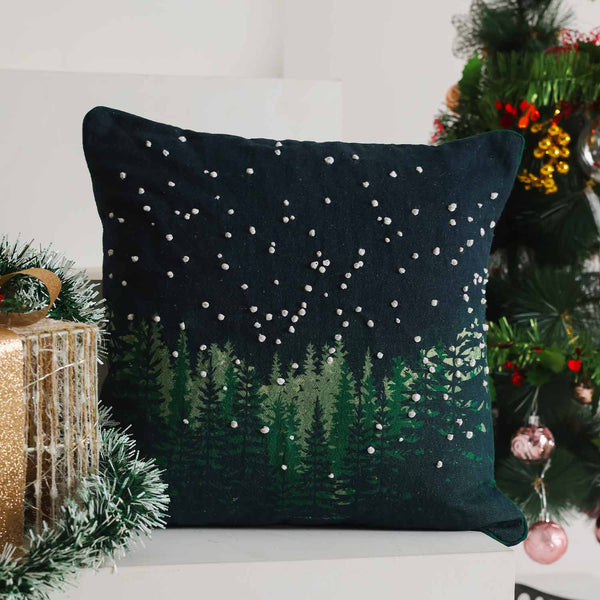 Nightfall Digital Printed And Embroidered Cotton Linen Cushion Cover