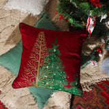 X-Mas Tree Digital Printed & Embroidered Cotton Linen Cushion Cover