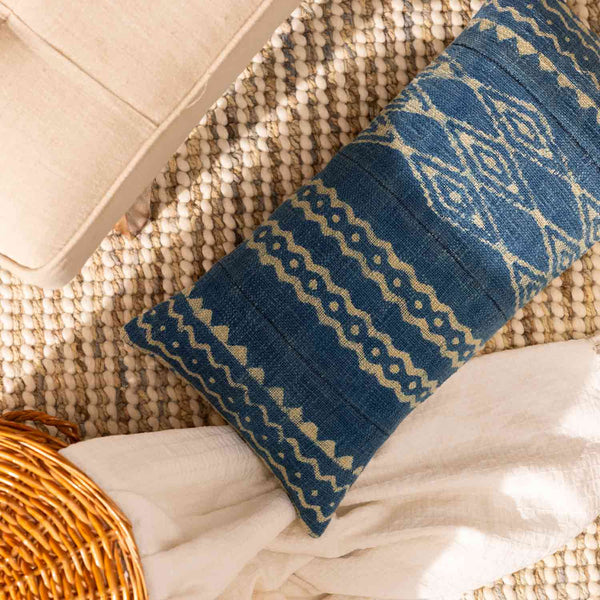 Mosaic Cotton Slub Dabu Block Printed Lumbar Cushion Cover