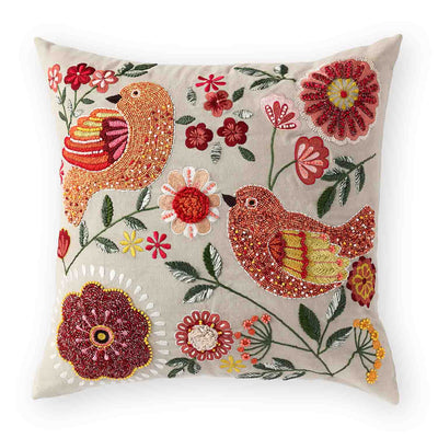 The Mockingbird  Embroidered Cotton Cushion